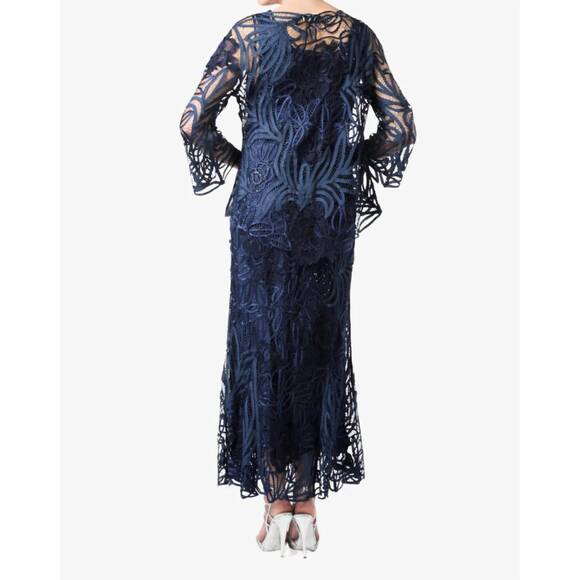 NEW SOULMATES rose embroidered lace dress and jacket set in navy - Picture 2 of 2